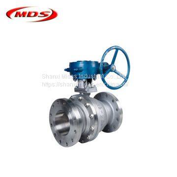 2 piece duplex carbon steel api worm gear flanged floating ball valve dn50 pn16