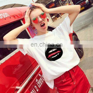 New Product Autumn Hot Style European and American Loose Solid Color Printing Round Neck Short Sleeve Women's T-shirt photo-3