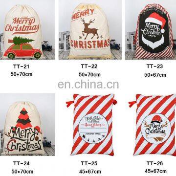 2020 Christmas Gift Bags Large Organic Heavy Canvas Bag Santa Sack Drawstring Bag With Reindeers Santa Claus Sack Bags for Kids photo-3