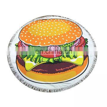 China Product Amazon Top Seller Hamburger Polyester Microfiber Round Picnic Beach Towels Round Beach Towel With Tassels photo-5