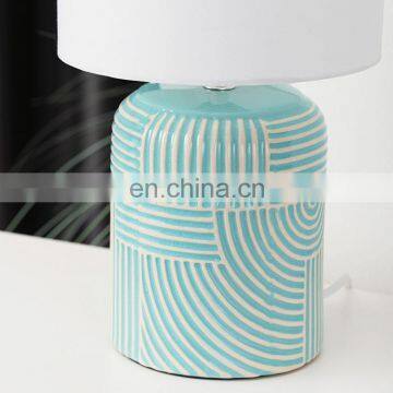 Nordic Modern Handmade Ceramic Bedside Lamp Wholesale Cheap Blue Ceramic Table Lamp photo-3
