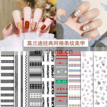 JOYFUL 517-526 flower classic mesh striped 3d adhesive nail stickers black and white color decals