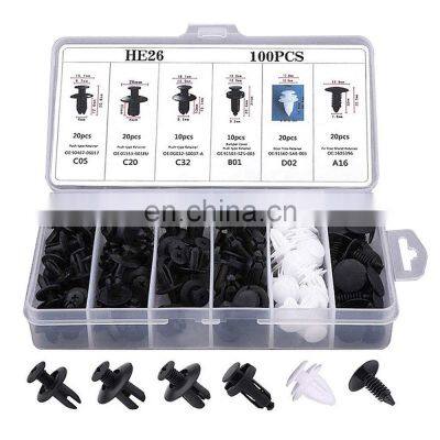 Car Door Panel Push Retainer Rivet Bumper auto clips 6 Size 100 pcs Mixed Auto Fastener Clip kit