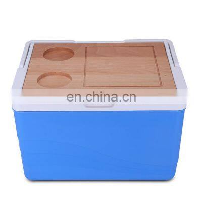 Outdoor 11 Liter insulated cooler box plastic portable cooler with detachable wooden lid