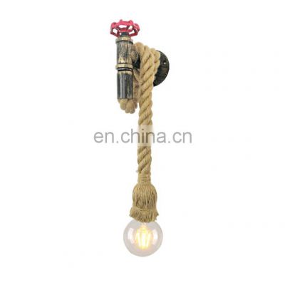 American industrial retro creative water pipe hemp rope wall lamps for decoration