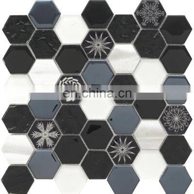 Waterjet Mosaic Brick Mosaic Tile customized design Crystal Glass Mosaic Tiles for Kitchen Bathroom Wall Tile