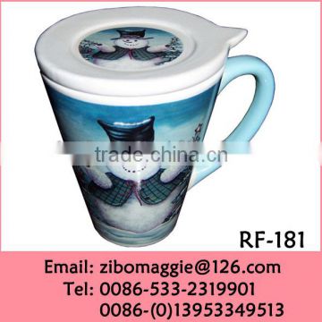 V Shape Porcelain Promotion Mug with Christmas Design with Lid for Tall White Beer Mug