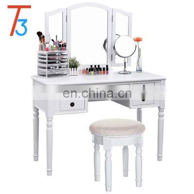 Wood Makeup Vanity Table Luxury Bedroom Furniture Dressers White Wooden Dressing Table photo-4