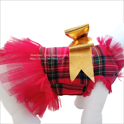 Dog Christmas Clothes/ Bulldog Christmas Dress/ Red Plaid Skirt Cute Bulldog Dress/ Dog Cute Dress/ photo-2
