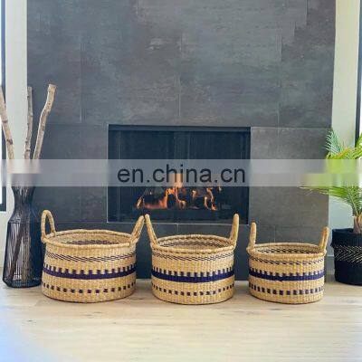 Vietnam Supplier Set of 3 Seagrass Storage Basket Plant Holder Pot Banket Baskets Wholesale