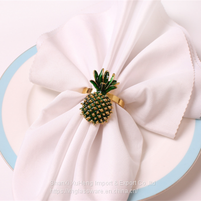 Green And Gold Colored Pineapple Metal Napkin Ring With Diamond Wholesale photo-4