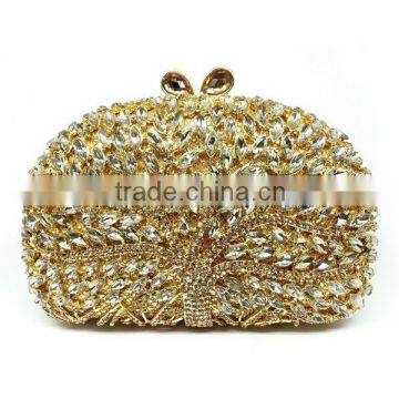 customized high-end tree shape gold crystal clutch bag