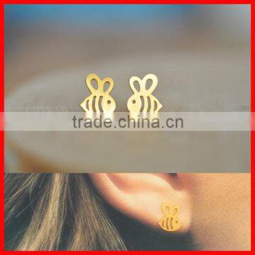 2015 high quality high polish 18k gold 925 sterling silver earring animal bee