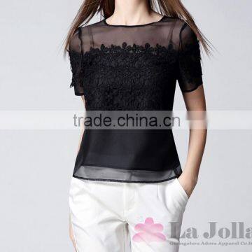 2016 Summer Fashion Lady Lace Embroidered Sexy Short Sleeve T-shirt 157 photo-2