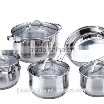 9 PCS stainless steel glass lid cookware set