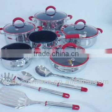 2013 New Products 14pcs High Quality 18/8 Stainless Steel Cookware Set With Kitchen Tools For Wholesale