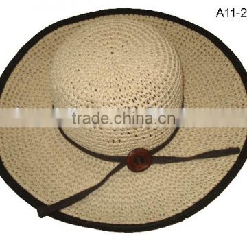 hand weave wood flower lady elegant big beach hat