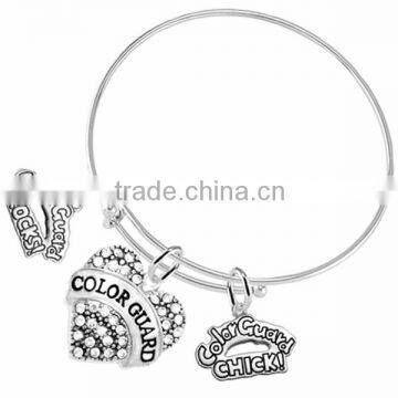 "Color Guard" Heart Shaped, "Color Guard Rocks!" & "Color Guard Chick!" Charm Bracelet