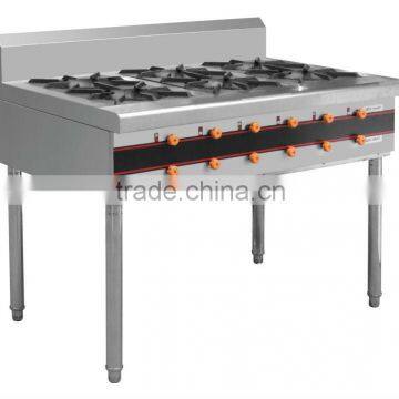 Hotel kitchen equipment stainless steel 6 burner gas range