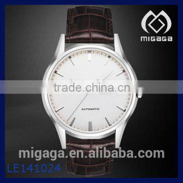 fashion quality genuine leather strap stainless steel men's automatic watch