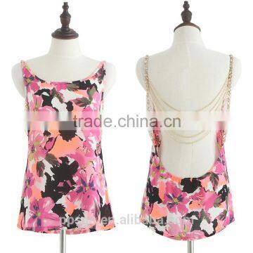 Top quality new arrival fashion women product sexy chiffon beaded backless chain ladies top