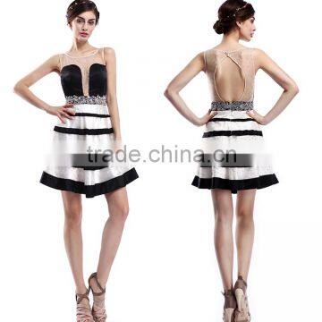 Customize Fashion Sexy Illusion Backless Strapless Short Frock Dress