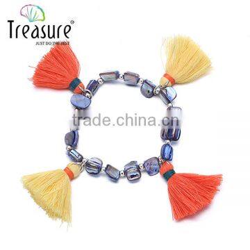 2016 lucky multicolor elastic tassel bracelet with shell chain for friends gift