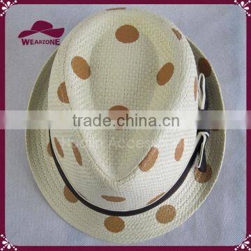 Dot Pattern Printed Natural Straw Hat