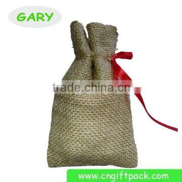 Recycled Packaging Jute Burlap Cosmetic Bag Blank Jute Bags with Ribbon