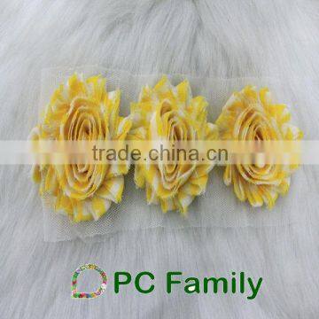 Hair Accessories 2.5" yellow chevron Shabby Flowers Headbow Flower