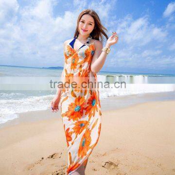 Fashion design flower printed big size beach sarong shawl pareo chiffon scarf