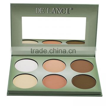 Natural looking long lasting smooth oil control 6 color pressed powder compact wholesale