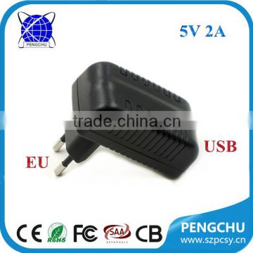 CE ROHS FCC approved EU 5V 2A usb power adapter with one year warranty