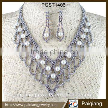 New arrival high quality wedding bridal bling jewelry sets with rhinestone and imitation pearl