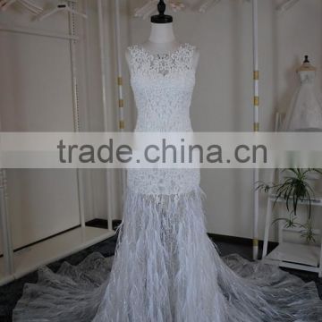 (JBH2016-18) MARRY YOU Sew On Crystal Beads With Feather Skirt Wedding Dress Lace