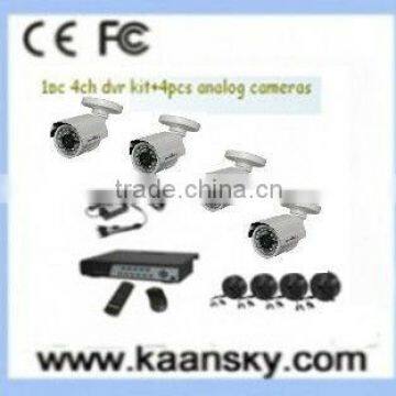 2013 best seller 4 pcs analog cameras and 1 pc 4ch dvr cctv systems camera