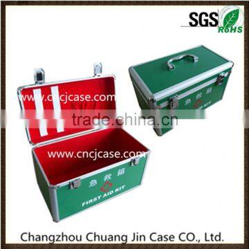 Green aluminum medical first aid case with handle