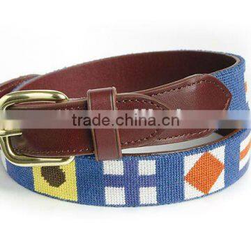 Needlepoint leather belt