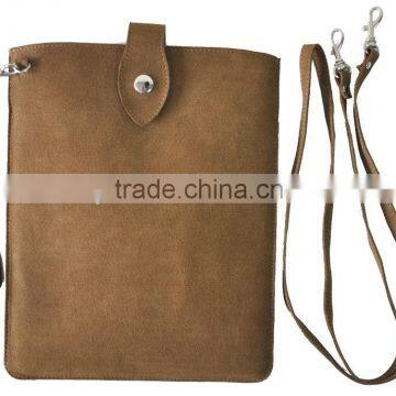 rectangular brown synthetic suede tablet sleeve with tab cover