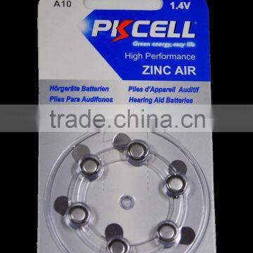 Free Mercury Non-Mercury Hearing aid battery 1.4v zinc air button cell battery A10 from PKCELL