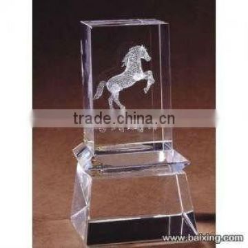 New Design 3D Crystal Rectangle With horse For Business Souvenir