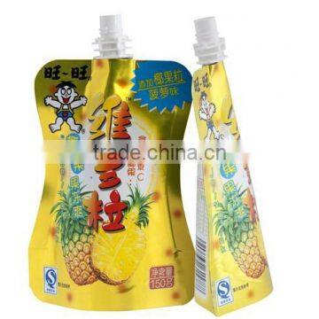 Food grade Stand up juice plastic packaging bag with spout pouch