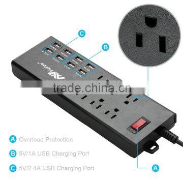 Power Strip Retractable Cable 8 Ports USB Charging