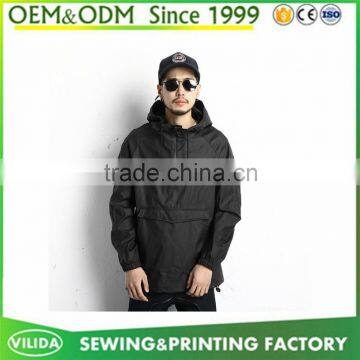 Man plain black windbreaker jacket , classic outdoor jacket man