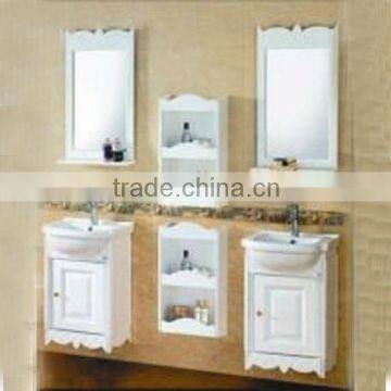 Double basin double mirror bathroom cabinet solid wood white color manufcturer China