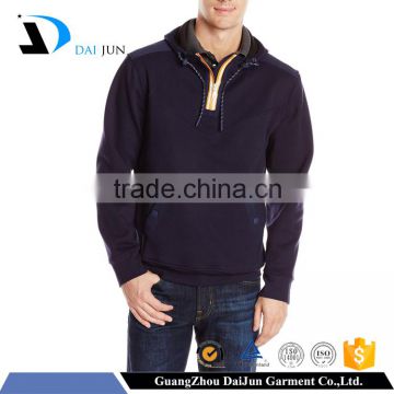 OEM Factory Men's High quality Navy kangaroo pocket 100 cotton Half Zipper Up fleece pullover wholesale hoodies