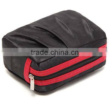 Fashion Black Satin Portable Travel Pouch Toilet Bag Functional Cosmetic Bag