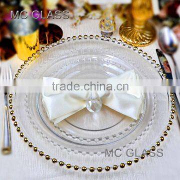 Wholesale Cheap Fancy Decoration Gold Silver Beaded Glass Wedding Charger Plate