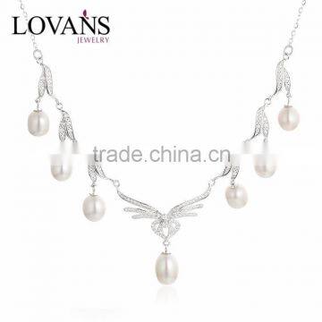 925 Sterling Silver Artificial Fresh Water Pearl Necklace Jewelry Set SNE164W