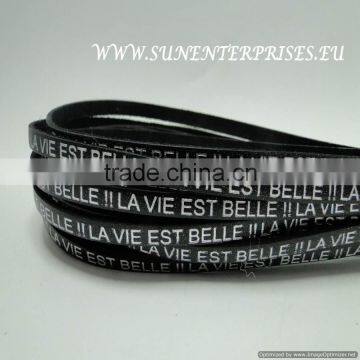 Flat Nappa Leather cords Leather with names la vie est belle silver Black